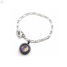 Round black floating charms watch jewelry set led necklace for women